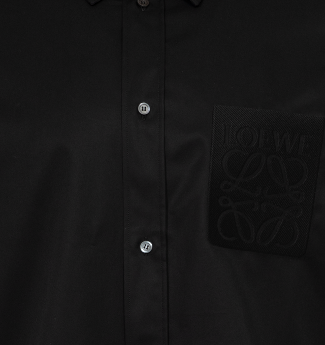 Image 3 of 4 - BLACK - LOEWE Shirt featuring classic collar, long sleeves, buttoned cuffs, button front fastening, curved hem and Trompe l'oeil LOEWE Anagram embroidery patch placed on the chest. 100% cotton. Made in Italy. 