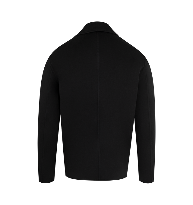 Image 2 of 3 - BLACK - Loewe Men's Workwear jacket crafted in double face wool cashmere. Regular fit, regular length featuring classical collar, LOEWE engraved horn buttons, button front fastening, two patch pockets, LOEWE engraved D-ring and LOEWE Anagram embossed leather patch pocket placed on the chest. Wool/Cashmere. Made in Italy.