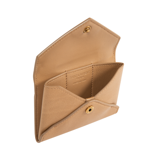 Image 3 of 3 - BROWN - SAINT LAURENT Letter Card Case in leather featuring card holder with flap decorated with the SAINT LAURENT PARIS signature, leather lining, bronze-tone hardware and snap-button closure. 3.9" x 2.8" x 0.2". Calfskin. Made in Italy.