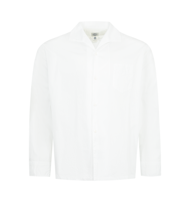 Image 1 of 2 - WHITE - POST O'ALLS Fever Shirt featuring a softly rolled Italian collar, clean and elegant hidden placket, straight-cut hem, relaxed, lightweight feel and buttoned cuffs. 100% cotton. Made in Japan.