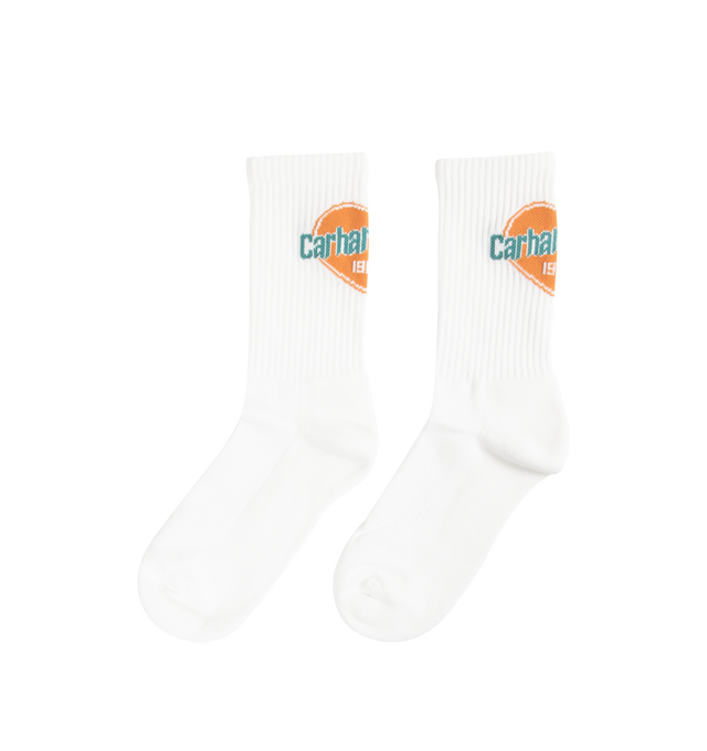 Image 2 of 3 - WHITE - CARHARTT WIP Growth Socks featuring stretch-cotton yarn, a jacquard motif at the ankles, ribbing on top and french terry inside sole panel. 80% cotton, 18% polyester, 2% elastane.