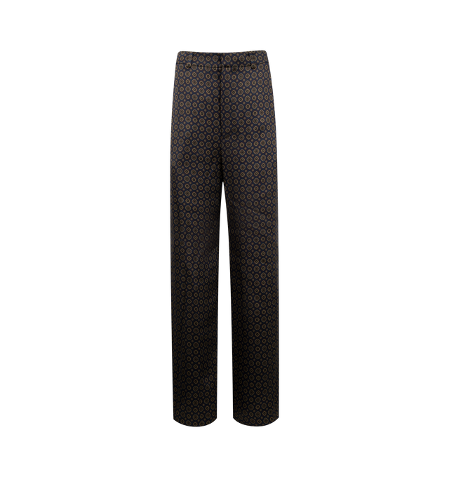 Image 1 of 4 - NAVY - SAINT LAURENT Medallion Pants featuring mid-rise, wide-leg, concealed front button and hook closure, zip fly, two slash pockets at the front, two welt pockets at the back and waistband with belt loops. 100% viscose. Made in Italy.