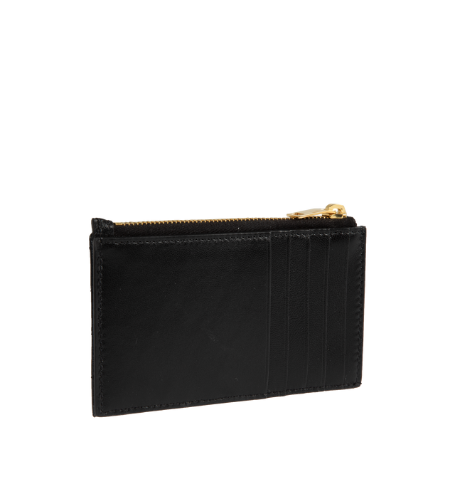 Image 2 of 3 - BLACK - SAINT LAURENT Zipped Fragments Credit Card Case featuring overstitching on the front and card slots on the back, zip closure, five card slots and one zip pocket. 5.1" X 3.1" X 0.7". 100% lambskin. Made in Italy.  