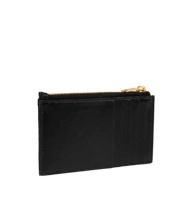 Image 2 of 3 - BLACK - SAINT LAURENT Zipped Fragments Credit Card Case featuring overstitching on the front and card slots on the back, zip closure, five card slots and one zip pocket. 5.1" X 3.1" X 0.7". 100% lambskin. Made in Italy.