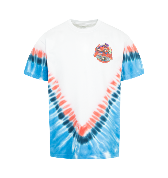 Image 1 of 2 - WHITE - MARKET x GD Tie Dye T-Shirt featuring crew neck, short sleeves, regular fit, tie dye print and graphic on front and back. 100% cotton.