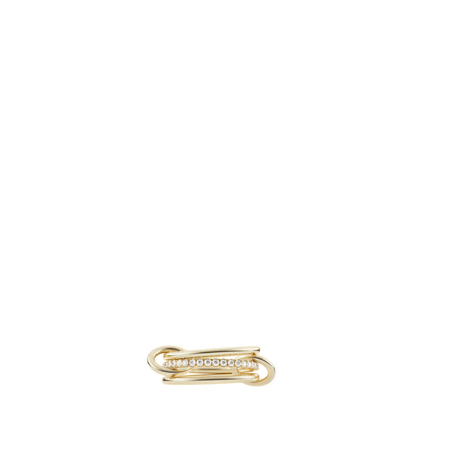 Image 1 of 1 - GOLD - SPINELLI KILCOLLIN Sonny YG Ring featuring three 18k yellow gold bands, 1.7mm gauge, one band with white diamonds (approx. 0.50 cttw) and two 18k yellow gold connectors.