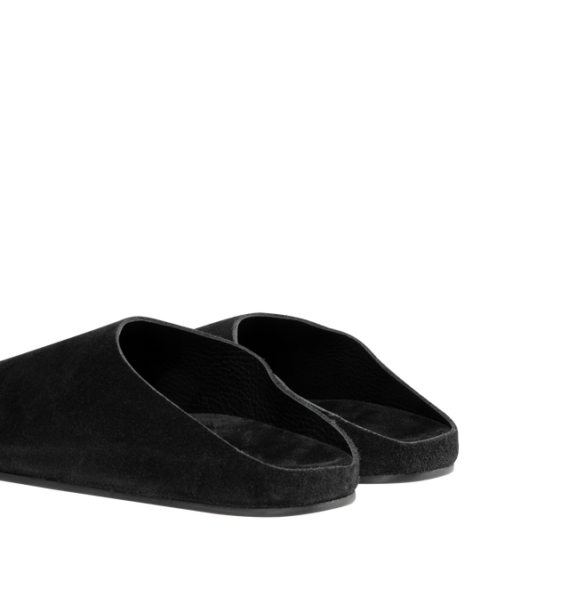 Image 3 of 4 - BLACK - THE ROW Hudson Slide featuring grained calfskin upper with rubber sole, slip-on styling, cushioned leather footbed, soft shearling with contoured footbed and rounded toe. Made in Italy.
