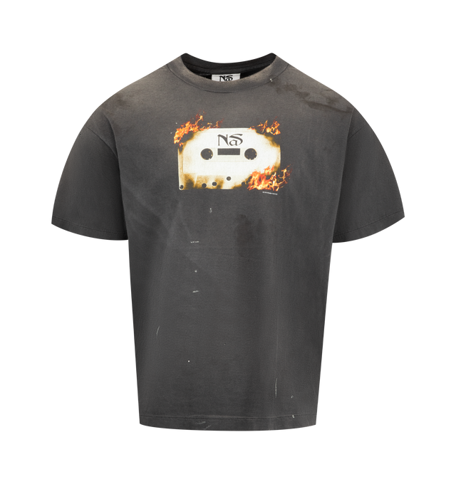 Image 1 of 2 - BLACK - SAINT MICHAEL Nas Tee featuring regular fit, crewneck, dropped shoulders, short sleeves, straight hem and graphic print. 100% cotton.