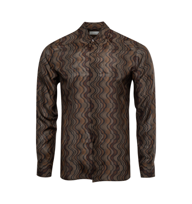Image 1 of 2 - BROWN - DRIES VAN NOTEN Printed Shirt featuring button closure, long cuffed sleeves and classic collar. 100% silk. Made in Hungary. 