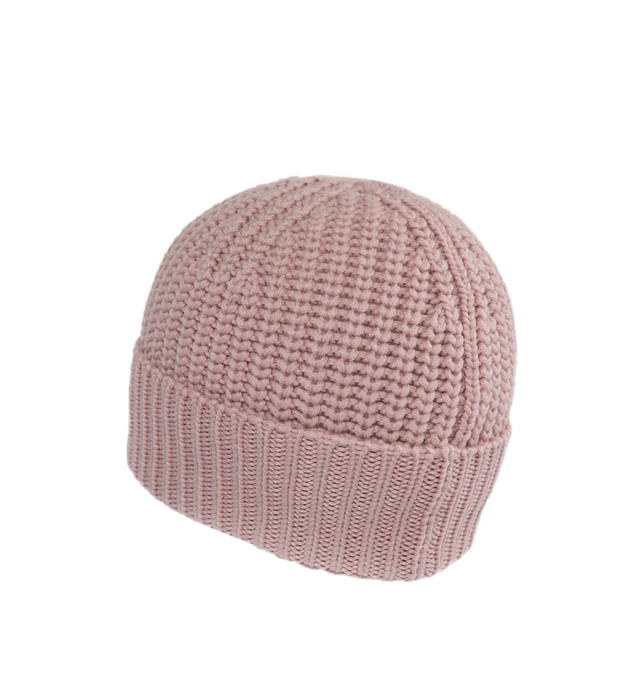 Image 2 of 2 - PINK - MONCLER Rhinestone Logo Beanie has a rhinestone encrusted logo patch and wide cuff. 100% virgin wool.  