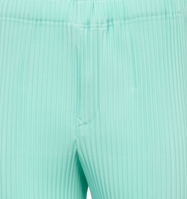Image 4 of 4 - BLUE - ISSEY MIYAKE Pleats Pants featuring a slim tapered leg with creased center pleats, two side pockets and an elastic waistband. 100% polyester. 