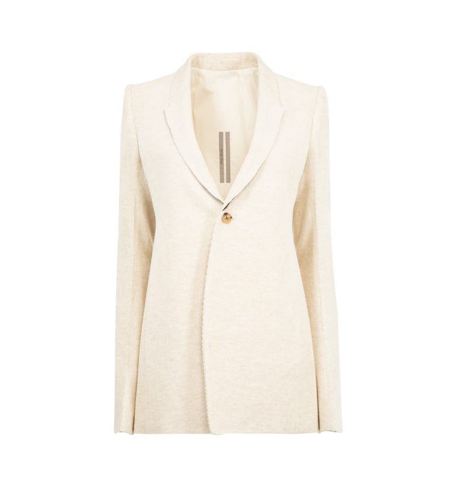 Image 1 of 3 - WHITE - RICK OWENS Extreme Soft Blazer featuring notched lapel, one button closure, side slit pockets, buttoned cuffs and double back vent. Made in Italy.