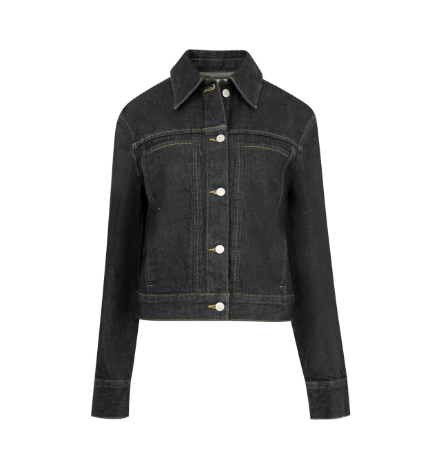 Image 1 of 3 - BLACK - STUDIO NICHOLSON Denim Boxy Jacket featuring pocket detail, short, slim fit, wide, exaggerated sleeves, front pockets built into the seams, metal buttons and substantial denim twill. 100% organic cotton.