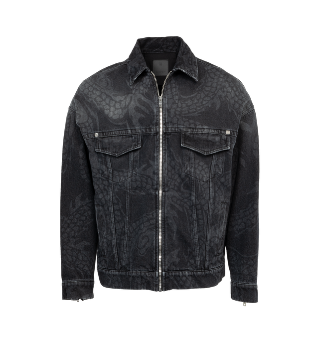 Image 1 of 4 - BLACK - GIVENCHY Zipped 4G Rivet Denim Jacket featuring flat collar, full-zip closure, front flap pockets and Givenchy branding. 100% cotton. 