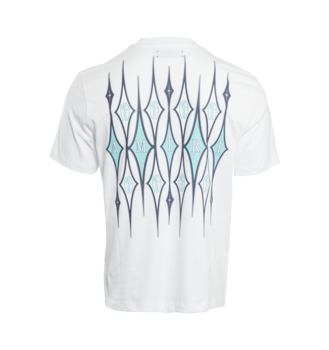 Image 2 of 2 - WHITE - AMIRI Argyle T-Shirt featuring argyle monogram motif, crew neckline, short sleeves and pullover style. 100% cotton. Made in Italy. 