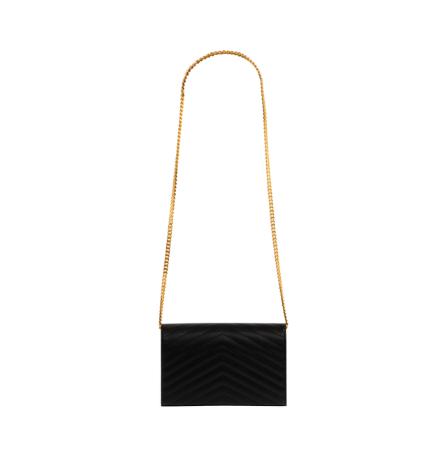 Image 2 of 3 - BLACK - SAINT LAURENT Chain Wallet Bag featuring detachable chain, gold-toned brass hardware, snap Button closure, ten card slots, bill slot, two central compartments and one interior zipped pocket. 8.9 x 5.5 x 1.6 inches. Calfskin leather. Made in Italy.
