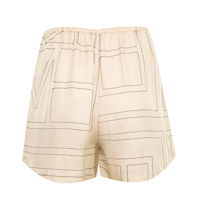 Image 2 of 3 - WHITE - TOTME Monogram Silk PJ Shorts have an elastic waist, all-over monogram print, side pockets, and curved hem. 100% silk.