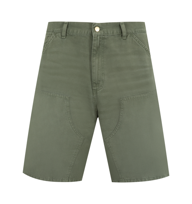 Image 1 of 3 - GREEN - CARHARTT WIP Double Knee Shorts featuring reinforced double layer knee, triple stitching, tool pockets, hammer loop and woven brand label. 100% cotton.