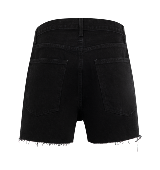 Image 2 of 3 - BLACK - Nili Lotan Cobain Frayed Denim Shorts featuring a frayed hem, mid-rise, straight fit, mid-thigh length, five-pocket style, button/zip fly, belt loops. Cotton. Made in USA.