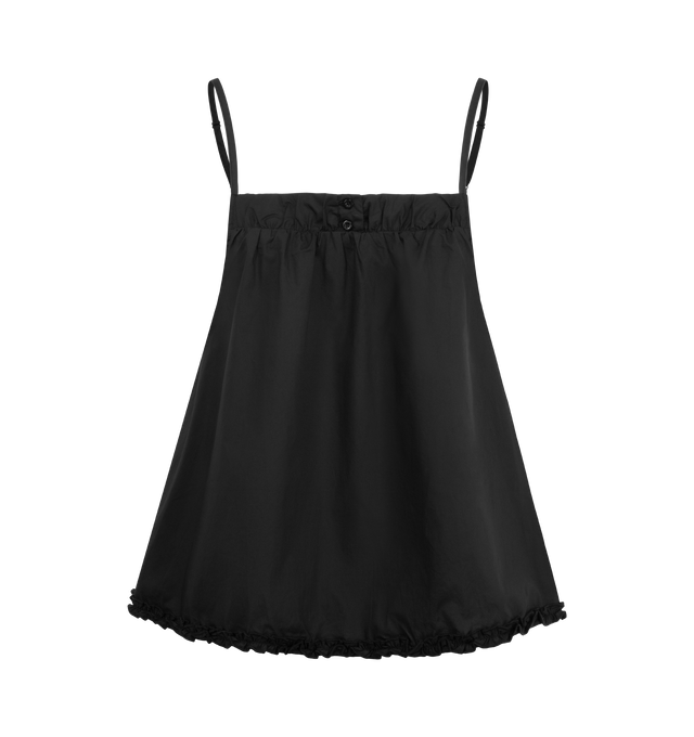 Image 2 of 6 - BLACK - DEIJI STUDIOS Yoke Set featuring relaxed babydoll top, straight neckline with button closure, gathered yoke seam, lettuce frill hem detail and fine, adjustable straps pairs back with an easy pull on short featuring double button detailing, elastic waistband and baby lock lettuce frill hem. 100% organic cotton poplin.