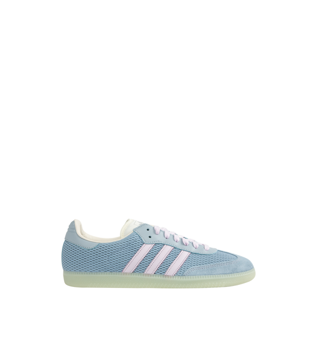 Image 1 of 5 - BLUE - ADIDAS Samba OG Shoes featuring regular fit, lace closure, mesh-like leather upper, leather and textile lining and rubber outsole.