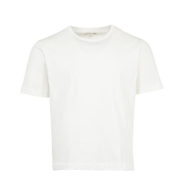 Image 1 of 2 - WHITE - MERZ B. SCHWANEN Sturdy Jersey T-Shirt featuring classic fit with side seams, cropped, triangular underarm inserts, crew neck and short sleeves. 100% organic cotton. Made in Germany.