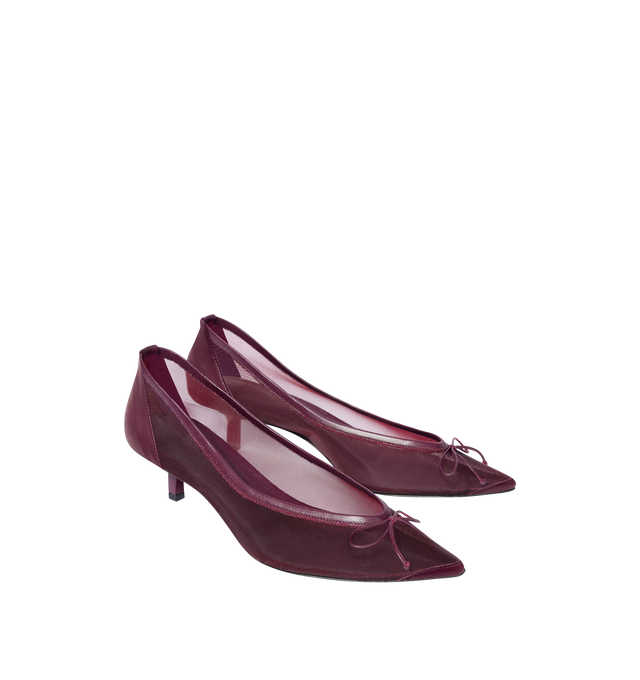 Image 2 of 4 - RED - JACQUEMUS Les Escarpins Tourni Mesh Pumps featuring mesh nylon with a leather trim for a chic, barely-there effect, pointed toe adorned with a bow, slip-on style and leather outsole. 1.75 in / 45 mm kitten heel. Made in Italy.
