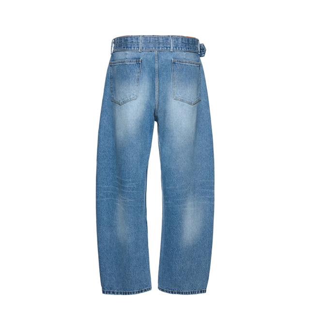 Image 2 of 2 - BLUE - MAGDA BUTRYM Belted Wide-Leg Denim Trousers featuring relaxed wide-leg trousers, a dropped waist, coordinating belt that cinches the silhouette, front seams and patch pockets at the back. 100% cotton.