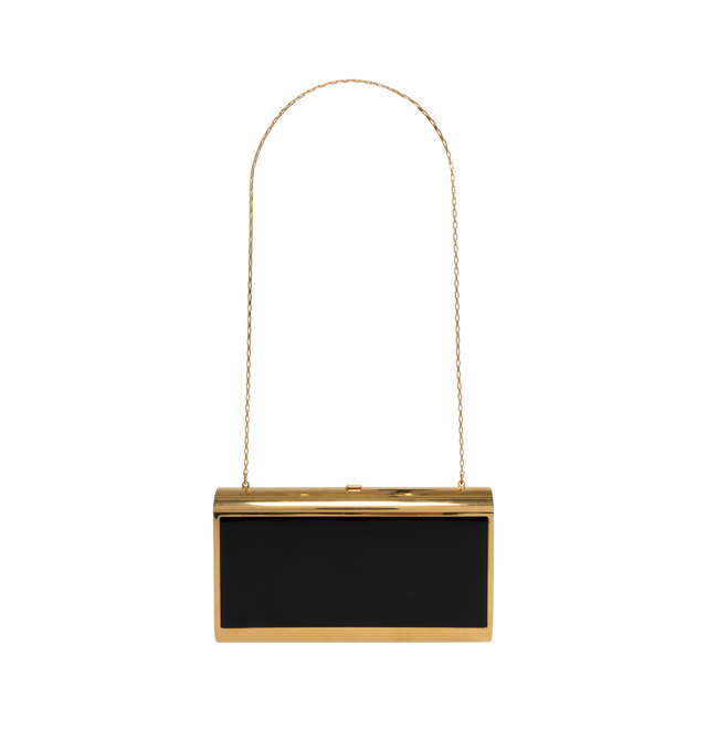 Image 2 of 3 - RED - SAINT LAURENT Minaudire Clutch featuring two-tone, decorated with the cassandre, leather lining, bronze-toned hardware and push-box clasp. 7.5" x 3.9" x 1". Strap drop: 11.8". Polyester, metal. Made in Italy.