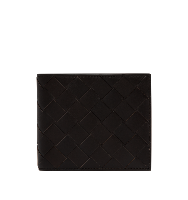 Image 1 of 3 - BLACK - BOTTEGA VENETA Intrecciato Bi-Fold Wallet featuring intrecciato calfskin leather wallet with contrasted interior, eight card slots, two bill compartments, two additional pockets. 3.7 x 4.3 x 0.4. Calfskin. Made in Italy.