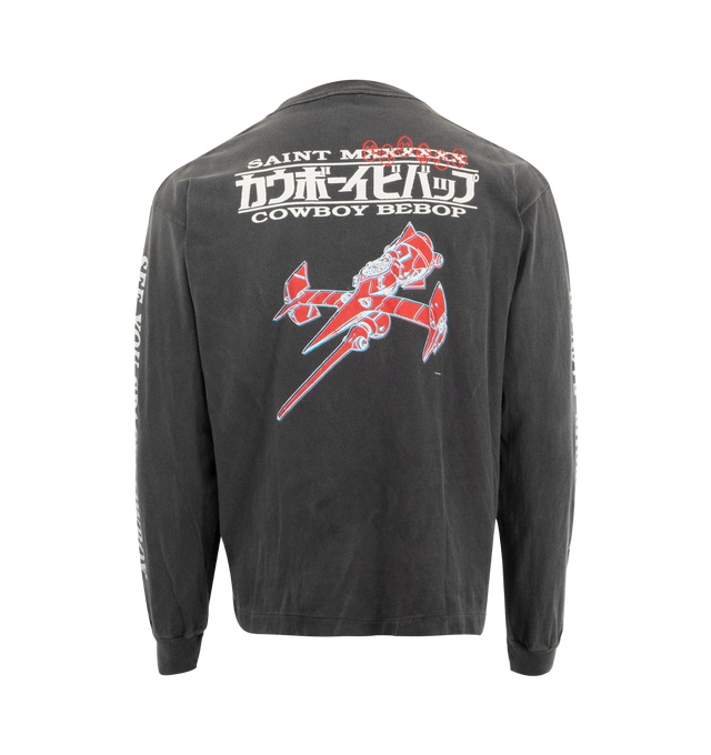 Image 2 of 4 - BLACK - SAINT MICHAEL Easy Come Tee featuring long lseeves, crew neck, graphic print on front back and sleeves and distressing throughout. 100% cotton.