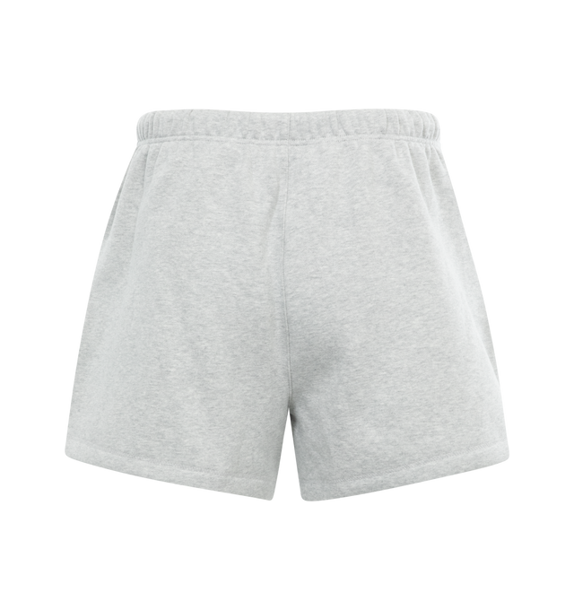 Image 2 of 3 - GREY - FEAR OF GOD ESSENTIALS Running Short featuring cropped length, an encased elastic waistband with elongated drawstrings, side seam pockets and a rubberized label at the center front. 80% cotton, 20% polyester.  