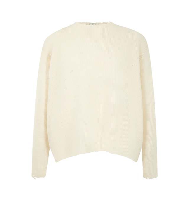 Image 1 of 2 - CREAM - Second/Layer Friends Pullover Waffle Knit Sweater is crafted from a wool and cashmere blend yarn and features a relaxed, cropped silhouette with a textured waffle-knit construction. Main Material: Wool and Cashmere Blend.