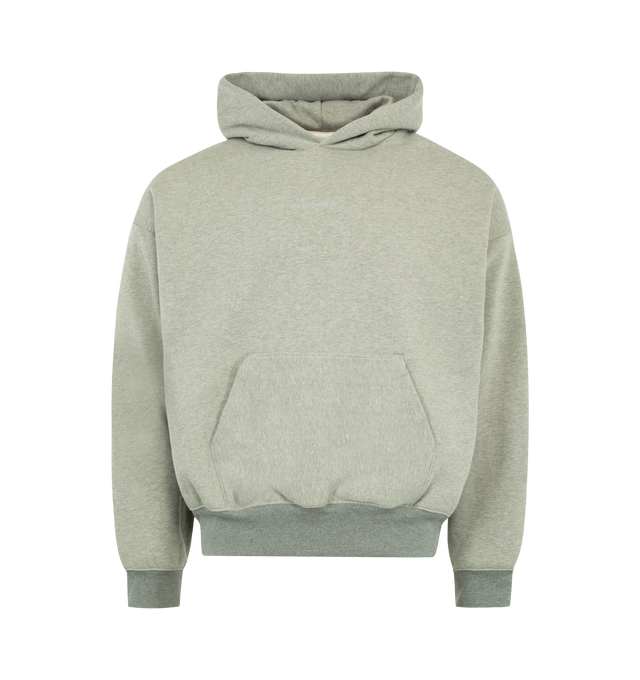 Image 1 of 2 - GREY - FEAR OF GOD ESSENTIALS Signature Classic Hoodie featuring 380GSM core fleece, embroidered Essentials signature logo is branded on the front, double-layer hoodie, kangaroo pocket, rib-knit cuffs, waist-hem and Essentials signature label on the hood edge. 80% cotton, 20% polyester.