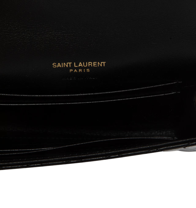 Image 3 of 3 - BLACK - SAINT LAURENT Envelope Small Wallet featuring flap closure with snap button closure, one flat pocket at back, one main compartment, four card slots and vertical, chevron and diamond quilted overstitching. 5.3 X 3.7 X 1.1 inches. 100% lambskin.  