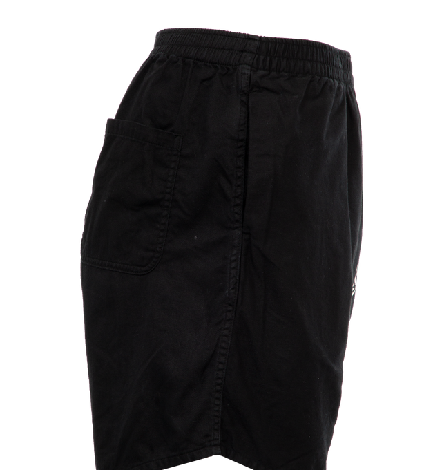 Image 3 of 4 - BLACK - SAINT MICHAEL Easy Shorts featuring elastic waist, screen print on leg, side slit pockets and back pocket. 100% cotton.  