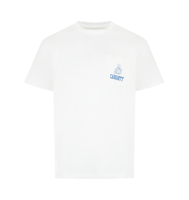 Image 1 of 2 - WHITE - CARHARTT WIP Pond Corps Pocket T-Shirt featuring a loose fit, midweight cotton jersey, chest pocket detailed with a graphic print, short sleeves and crew neck. 100% cotton.