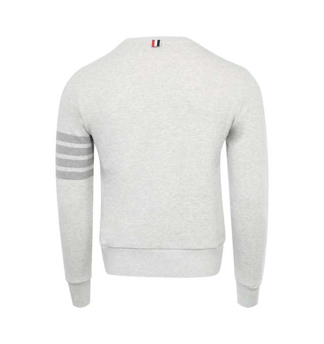 Image 2 of 2 - GREY - THOM BROWNE 4 BAR STRIPE CREW NECK featuring long sleeves, tonal 4-bar stripe, exterior name tag and signature grosgrain loop tab. 100% cotton. 