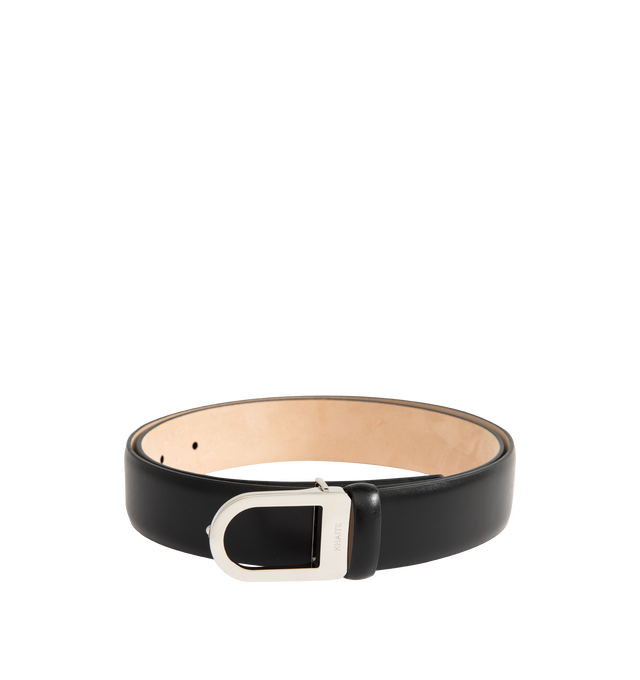 Image 1 of 2 - BLACK - KHAITE Saddle Belt featuring smooth calfskin, 30mm wide and D-shaped closure in palladium-plated brass that fastens with press studs. 100% calfskin. Made in Italy.