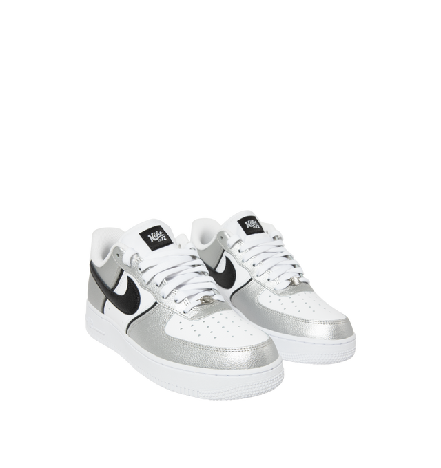 Image 2 of 5 - SILVER - Nike Men's Air Force 1 '07 LV8 sneaker features a padded collar, leather and textile upper, textile lining and rubber sole.