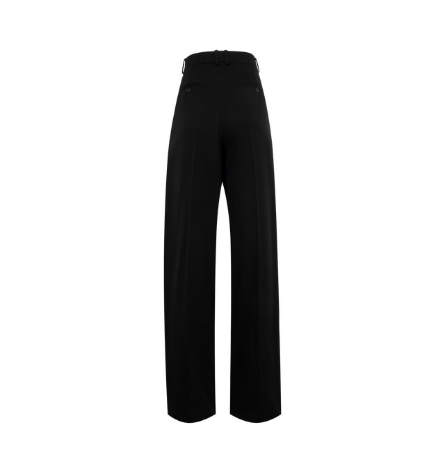 Image 2 of 3 - BLACK - SAINT LAURENT Wide Leg Pant featuring high-waist, wide leg with a center crease and double pleat, concealed front button and hook closure, zip fly, two slash pockets at the front, two welt pockets with button at the back and waistband with belt loops. 100% wool. Made in Italy.