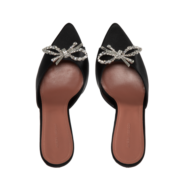 Image 4 of 4 - BLACK - AMINA MUADDI Rosie satin slipper mules featuring a 95mm flared heel. Satin, leather. Made in Italy.  