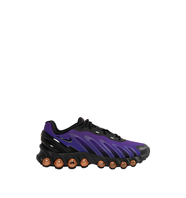 Image 1 of 5 - PURPLE - NIKE Air Max Dn8 Sneaker featuring dynamic Air system with dual-chambered tubes and tuned pressure levels, rubber outsole, plush foam underfoot, sculpted upper made of lightweight mesh on top, while slashes at the sides reveal open mesh for more breathability, plastic heel clip and extra layer across toe tip adds durability.