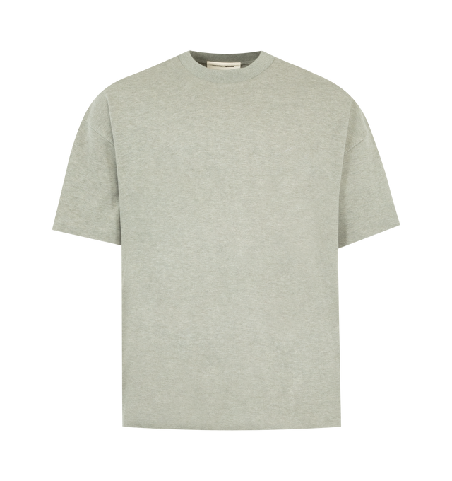 Image 1 of 2 - GREY - FEAR OF GOD ESSENTIALS Signature 90s Pique Tee featuring medium-weight cotton/poly pique kni, crewneck, 90s fit with oversized proportions and dropped shoulders, embroidered Essentials signature logo on the front and Essentials signature label at the back collar. 80% cotton, 20% polyester.