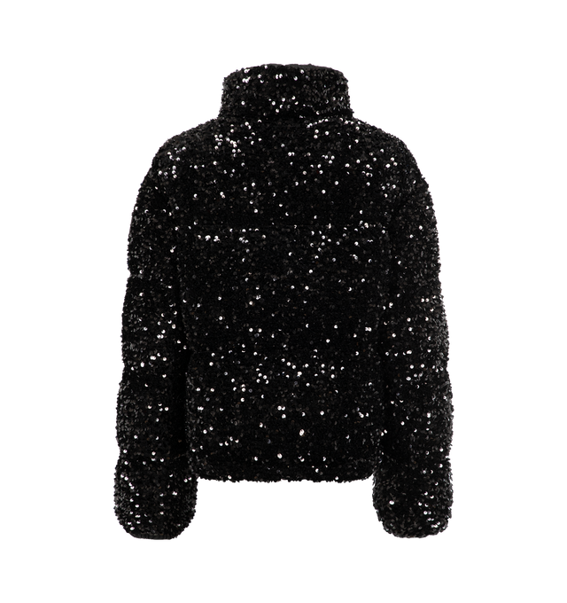 Image 2 of 3 - BLACK - MONCLER Louvi Sequin-Embroidered Short Down Jacket featuring longue saison lining, collar, back and sleeves in mini canvas, down-filled, zipper closure, zipped pockets, hem with drawstring fastening and logo patch. 100% polyester. Lining: 100% polyamide/nylon. Padding: 90% down, 10% feather.