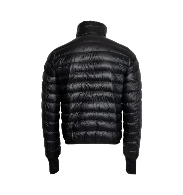 Image 2 of 2 - BLACK - MONCLER GRENOBLE Hers Puffer Jacket featuring signature stripe accents, stand colla, two-way zip closure, zip pockets at chest, long sleeves, logo patch at sleeve and thumbhole cuffs. Polyamide/elastane. Lining: nylon/polyester. Fill: down/feather. Made in Romania. 