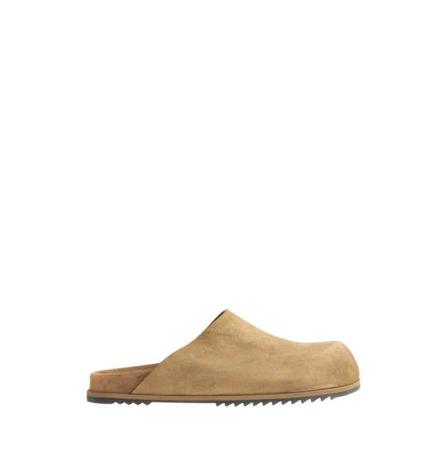 Image 1 of 4 - BROWN - RICK OWENS Granola Mules featuring rounded toe, logo-printed midsole and rubber outsole. 100% suede. Made in Italy.