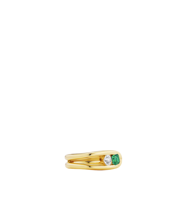 Image 2 of 3 - GOLD - Uniform Object Impact Ring is crafted in solid 18K yellow gold set with a 0.75CT asscher cut emerald and a 0.75CT round diamond. Hirshleifers offers a range of pieces from this collection in-store. For personal consultation and detailed information about jewelry, please contact our dedicated stylist team at personalshopping@hirshleifers.com.This item may be restricted for online purchase to international clients. For assistance purchasing this item please contact our dedicated stylist