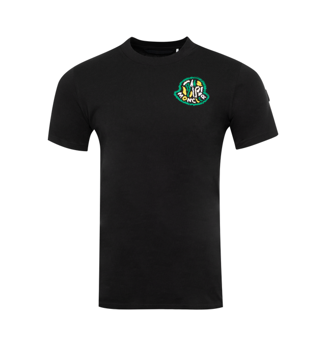 Image 1 of 2 - BLACK - MONCLER Logo T-Shirt featuring crew neck, short sleeves and logo patch. 100% cotton. 