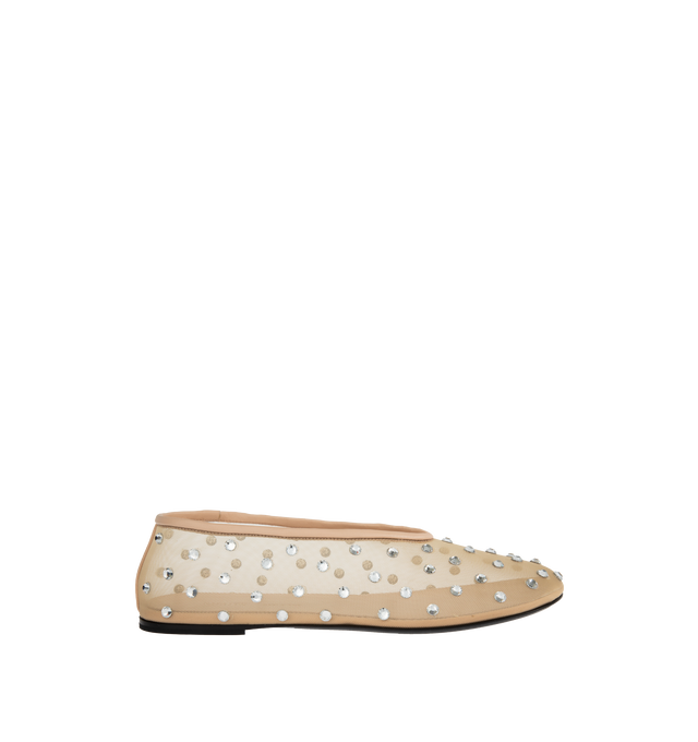 Image 1 of 4 - NEUTRAL - KHAITE Marcy Flat featuring sheer mesh, round-toe, Swarovski crystals and slip on. 15MM. 100% polyamide. Made in Italy. 